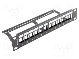 Patch panel; black; Number of ports: 12; rack 10"; RACK; Height: 1U