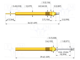 Test needle; Spring compression: 6mm; 10mm; 2A; steel; Ø: 1.3mm