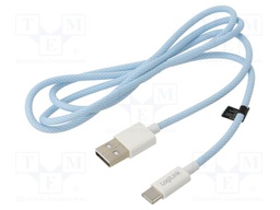 Cable; USB 2.0; USB A plug,USB C plug; 1m; blue; 480Mbps; textile