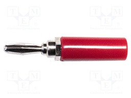 Plug; 4mm banana; 15A; red; 48.1mm; nickel plated; on cable