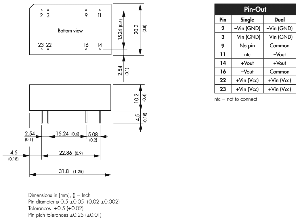 Converter: DC/DC; 3W; Uin: 36÷75V; Uout: 12VDC; Uout2: -12VDC; DIP24