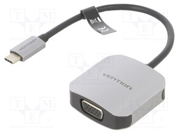 Adapter; D-Sub 15pin HD socket,USB C plug; 0.15m; black; grey