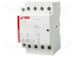 Contactor: 4-pole installation; 63A; 24VDC; NO x4; IP20; RXC63