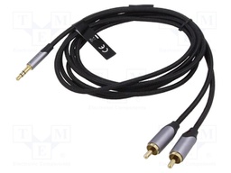 Cable; Jack 3.5mm 3pin plug,RCA plug x2; 2m; black; Øcable: 3.5mm