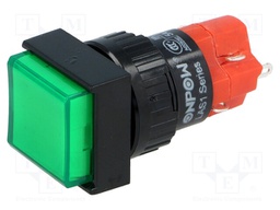 Switch: push-button; Pos: 2; SPDT; 3A/250VAC; 2A/24VDC; green; green