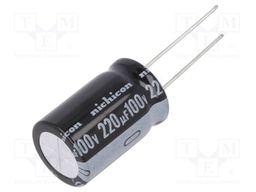 Capacitor: electrolytic; THT; 220uF; 100VDC; Ø16x25mm; Pitch: 7.5mm