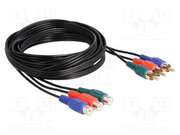 Cable; RCA socket x3,RCA plug x3; 3m; black; 28AWG