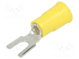 Fork terminal; M4; Ø: 4.32mm; crimped; for cable; insulated; yellow