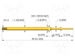Test needle; Spring compression: 4mm; 5mm; 8A; CuBe; gold-plated
