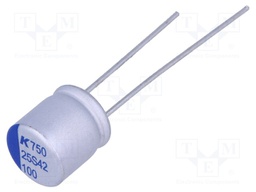 Capacitor: polymer; 100uF; 25VDC; ESR: 40mΩ; A750; THT; ±20%; 2000h