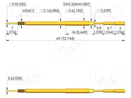 Test needle; Spring compression: 5mm; 5.5mm; 8A; steel; Ø: 2mm; 10N
