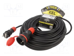 Extension lead; Sockets: 1; rubber; black; 3x2,5mm2; 25m; 16A