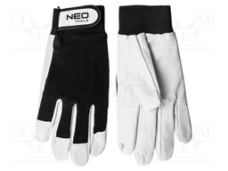 Protective gloves; Size: 10; black-white; natural leather