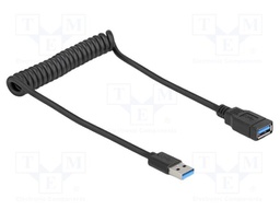 Cable; coiled; USB A socket,USB A plug; black; 24AWG,28AWG; TPU