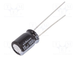 Capacitor: electrolytic; THT; 15uF; 100VDC; Ø8x11.5mm; Pitch: 3.5mm