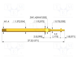 Test needle; Spring compression: 3.5mm; 4.4mm; 5A; CuBe; Ø: 0.65mm