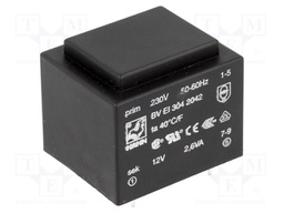 Transformer: encapsulated; 2.6VA; 230VAC; 12V; 217mA; Mounting: PCB