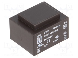 Transformer: encapsulated; 1VA; 230VAC; 12V; 83mA; Mounting: PCB