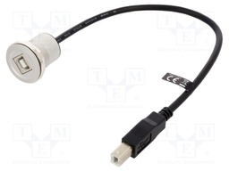 Cable; USB 2.0; USB B socket,USB B plug; 0.3m; black; 24AWG,28AWG