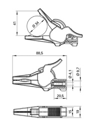 Crocodile clip; 32A; red; Grip capac: max.34mm; Socket size: 4mm