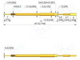 Test needle; Spring compression: 5mm; 5.5mm; 8A; steel; Ø: 2.2mm