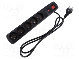 Plug socket strip: protective; Sockets: 5; 230VAC; 10A; black