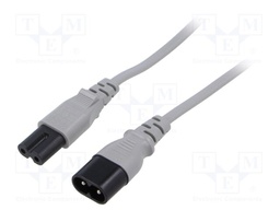 Cable; 2x0.75mm2; IEC C7 female,IEC C8 male; PVC; 5m; grey; 2.5A