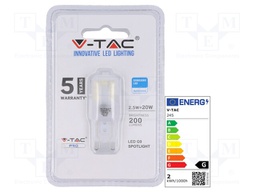 LED lamp; cool white; G9; 220/240VAC; 200lm; 2.5W; 6400K; CRImin: 80