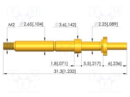 Test needle; Spring compression: 4mm; 5mm; 8A; CuBe; gold-plated