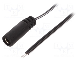 Cable; wires,DC 5,5/2,1 socket; straight; 0.5mm2; black; 0.2m