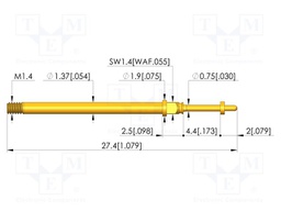 Test needle; Spring compression: 3.5mm; 4.4mm; 5A; CuBe; Ø: 0.65mm