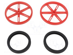 Wheel; red; Shaft: knurled; Pcs: 2; push-in,screw; Ø: 90mm; W: 10mm