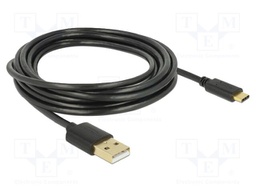 Cable; USB 2.0; USB A plug,USB C plug; 3m; black; 23AWG,28AWG