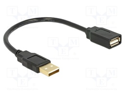 Cable; USB 2.0; USB A socket,USB A plug; 0.15m; black; 28AWG