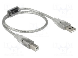 Cable; USB 2.0; USB A plug,USB B plug; 0.5m; transparent; 480Mbps