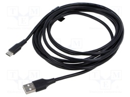 Cable; USB 2.0; USB A plug,USB C plug; nickel plated; 3m; black