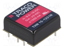 Converter: DC/DC; 15W; Uin: 9÷18V; Uout: 5VDC; Uout2: -5VDC; 1"x1"