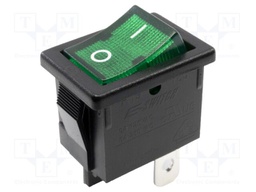 ROCKER SWITCH, SPST, 9A, 125VAC, GREEN