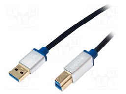 Cable; USB 3.0; USB A plug,USB B plug; 2m; black