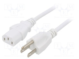 Cable; IEC C13 female,NEMA 5-15 (B) plug; PVC; 1.8m; white; 10A