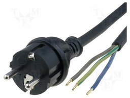 Cable; CEE 7/7 (E/F) plug,wires; 5m; black; rubber; 3x1mm2; 10A
