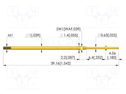 Test needle; Spring compression: 4.3mm; 6.35mm; 3A; CuBe; Ø: 0.63mm
