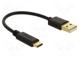 Cable; USB A plug,USB C plug; 0.15m; black; 22AWG; Øcable: 3.8mm