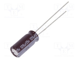 Capacitor: electrolytic; low impedance; THT; 120uF; 25VDC; ±20%