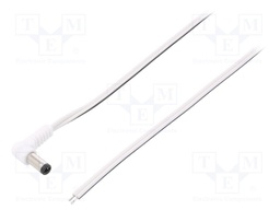 Cable; wires,DC 5,5/2,5 plug; angled; 0.5mm2; white; 3m; -20÷70°C