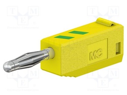 Connector: 2mm banana; plug; 10A; 30VAC; 60VDC; yellow-green; 23mm