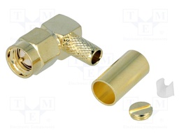 Plug; SMA; male; angled 90°; RG58; crimped; for cable; gold-plated
