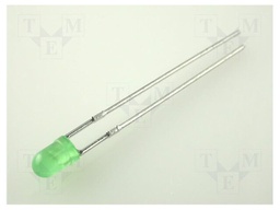 LED; 3mm; green; 0.7÷2mcd; 60°; Front: convex; Pitch: 2.54mm