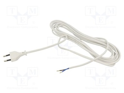 Cable; CEE 7/16 (C) plug,wires; PVC; 5m; white; 2x0,75mm2; 2.5A