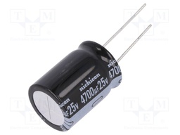 Capacitor: electrolytic; THT; 4700uF; 25VDC; Ø18x25mm; Pitch: 7.5mm